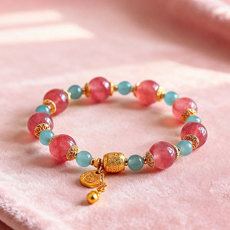 Fortune Jewel Natural Strawberry Quartz Moonstone Healing Positive Beads Bracelet - Fortune Jewel