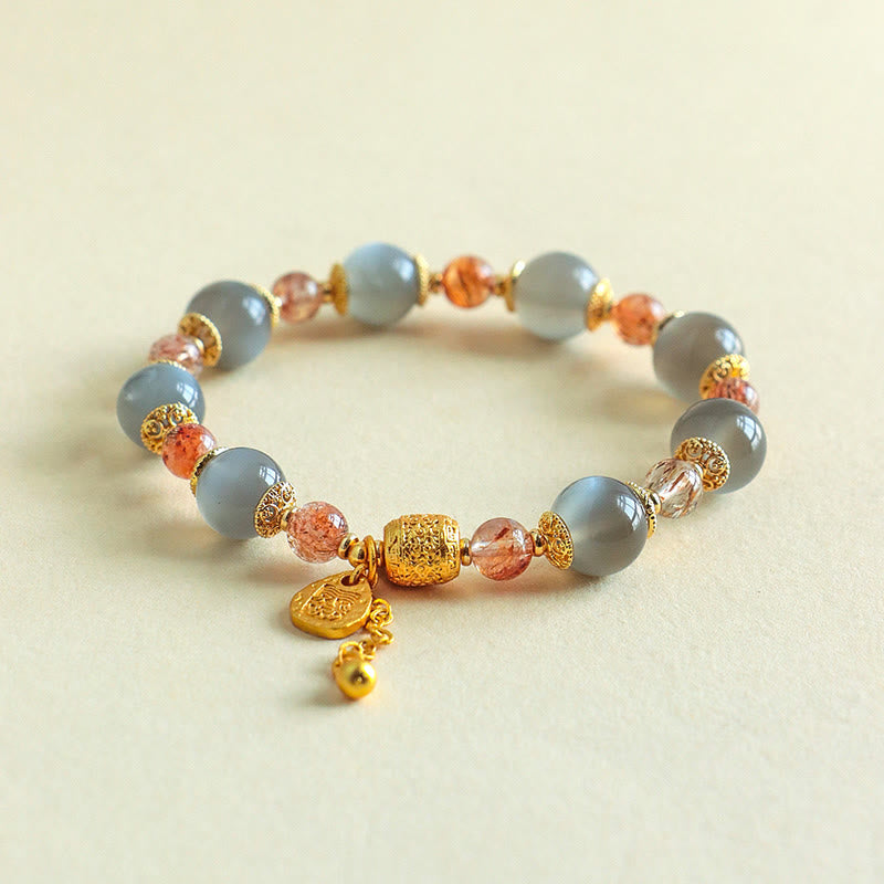 Fortune Jewel Natural Strawberry Quartz Moonstone Healing Positive Beads Bracelet - Fortune Jewel