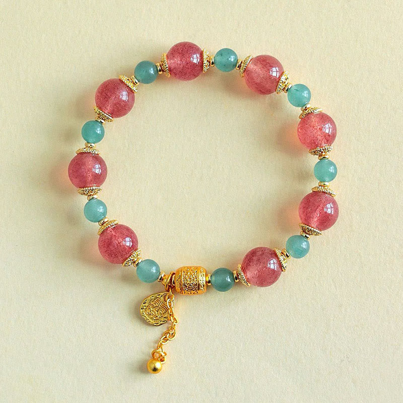 Fortune Jewel Natural Strawberry Quartz Moonstone Healing Positive Beads Bracelet - Fortune Jewel