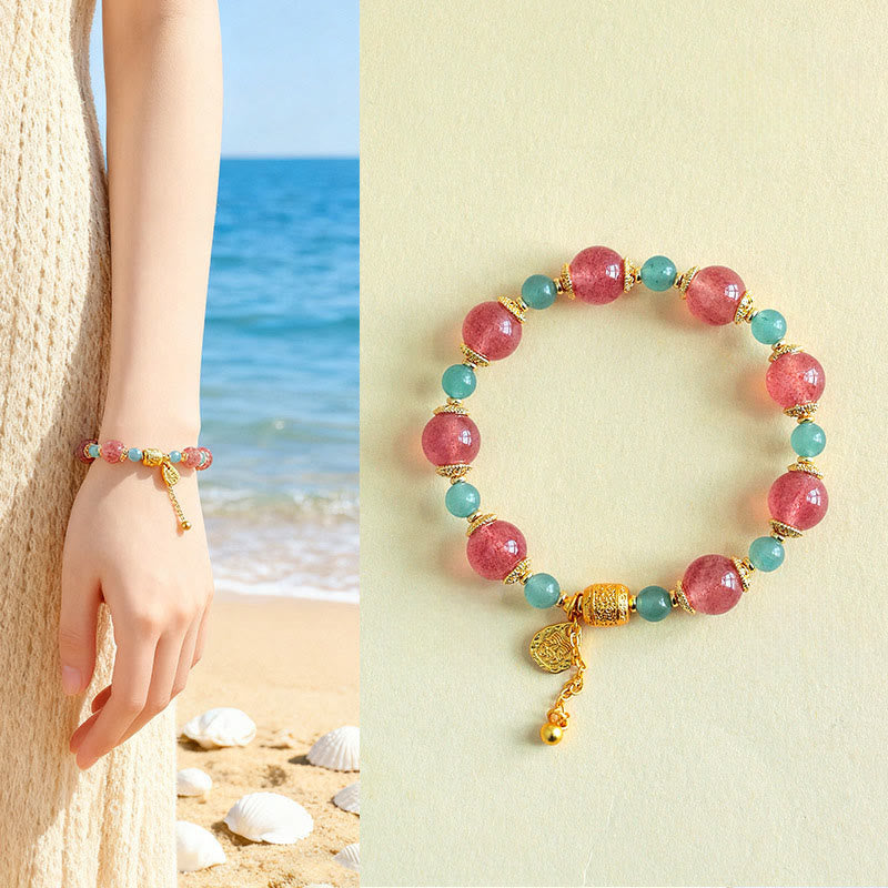 Fortune Jewel Natural Strawberry Quartz Moonstone Healing Positive Beads Bracelet - Fortune Jewel