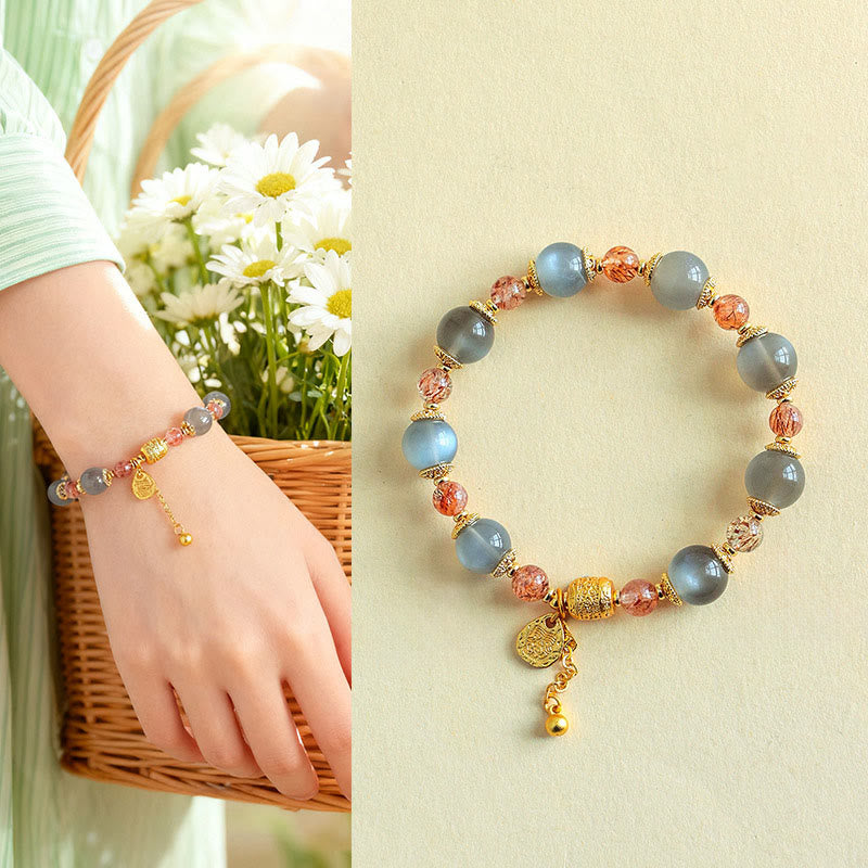Fortune Jewel Natural Strawberry Quartz Moonstone Healing Positive Beads Bracelet - Fortune Jewel