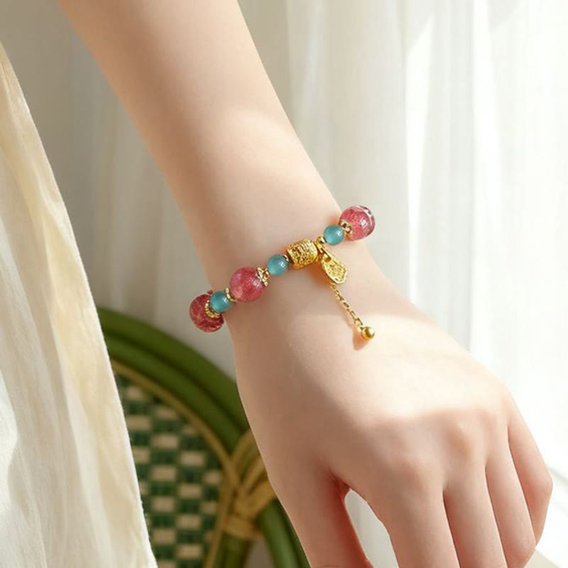 Fortune Jewel Natural Strawberry Quartz Moonstone Healing Positive Beads Bracelet - Fortune Jewel