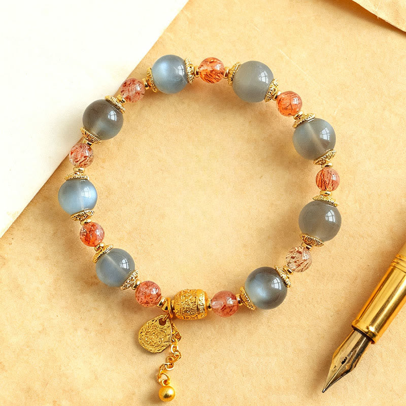 Fortune Jewel Natural Strawberry Quartz Moonstone Healing Positive Beads Bracelet - Fortune Jewel