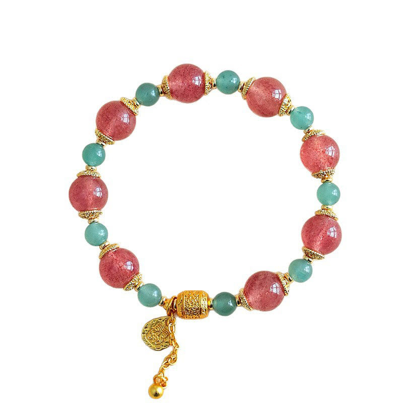 Fortune Jewel Natural Strawberry Quartz Moonstone Healing Positive Beads Bracelet - Fortune Jewel
