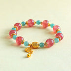 Fortune Jewel Natural Strawberry Quartz Moonstone Healing Positive Beads Bracelet - Fortune Jewel