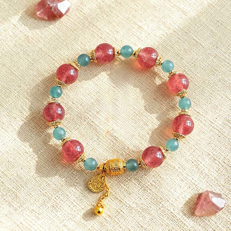 Fortune Jewel Natural Strawberry Quartz Moonstone Healing Positive Beads Bracelet - Fortune Jewel