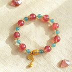 Fortune Jewel Natural Strawberry Quartz Moonstone Healing Positive Beads Bracelet - Fortune Jewel