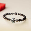 Fortune Jewel Moon Design Natural Silver Sheen Obsidian Protection Beaded Bracelet - Fortune Jewel