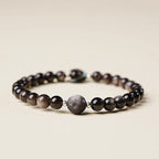 Fortune Jewel Moon Design Natural Silver Sheen Obsidian Protection Beaded Bracelet - Fortune Jewel
