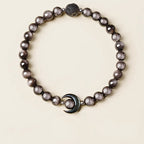 Fortune Jewel Moon Design Natural Silver Sheen Obsidian Protection Beaded Bracelet - Fortune Jewel