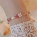 Fortune Jewel White Flower Pearl Natural Irregular Strawberry Quartz Healing Chain Bracelet - Fortune Jewel