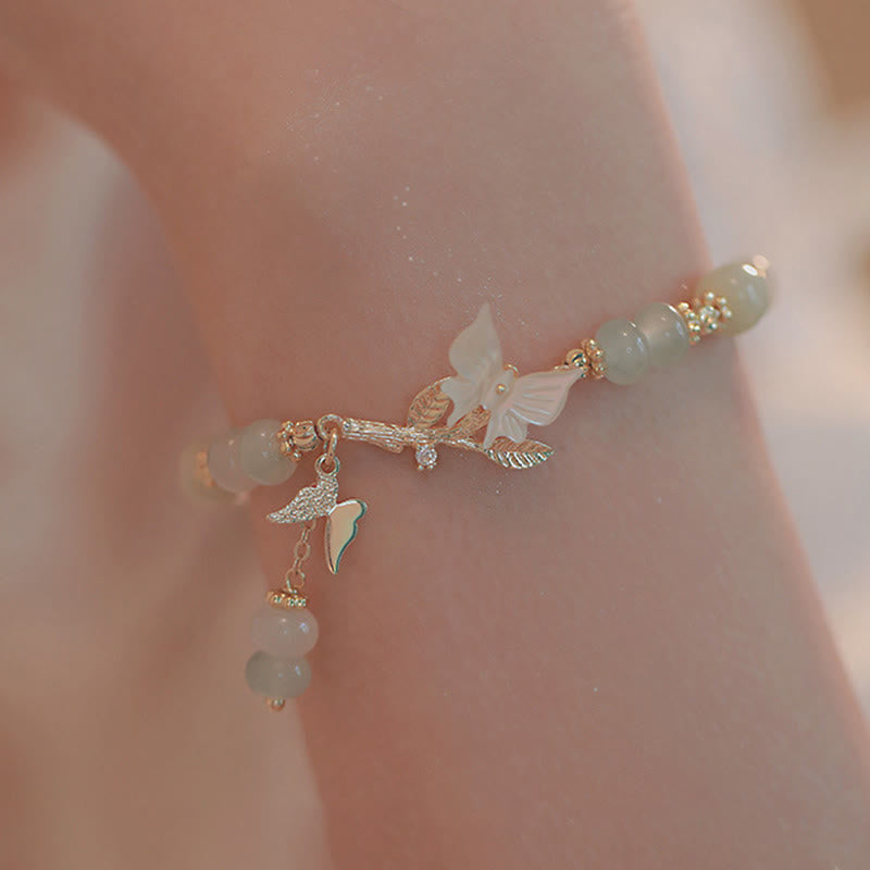 Fortune Jewel Butterfly Charm Hetian Jade Adjustable Chain Prosperity Bracelet - Fortune Jewel