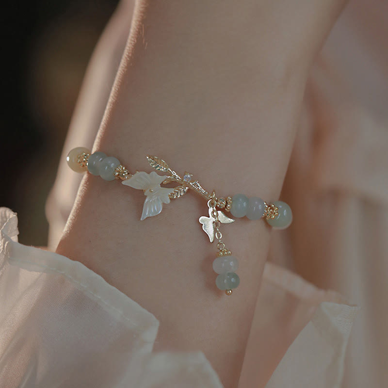 Fortune Jewel Butterfly Charm Hetian Jade Adjustable Chain Prosperity Bracelet - Fortune Jewel