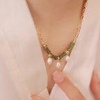 Fortune Jewel Tianshan Jade Bamboo Pearl Abundance Wealth Necklace Pendant - Fortune Jewel