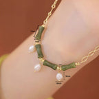 Fortune Jewel Tianshan Jade Bamboo Pearl Abundance Wealth Necklace Pendant - Fortune Jewel
