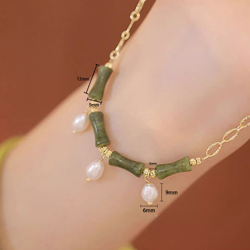 Fortune Jewel Tianshan Jade Bamboo Pearl Abundance Wealth Necklace Pendant - Fortune Jewel