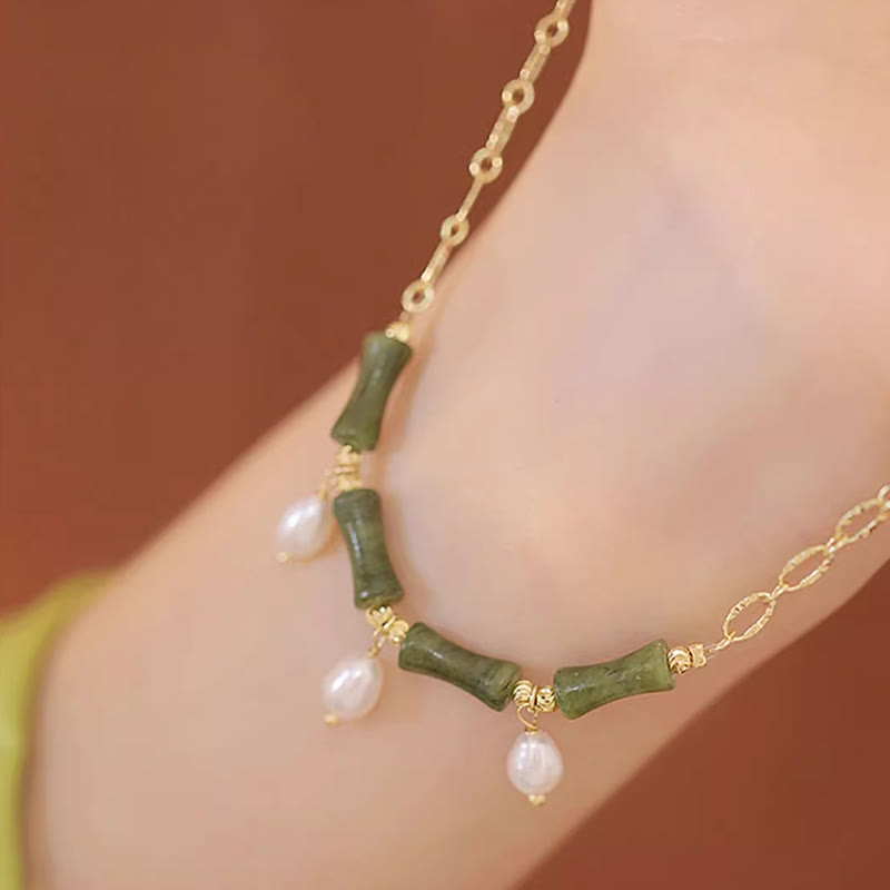 Fortune Jewel Tianshan Jade Bamboo Pearl Abundance Wealth Necklace Pendant - Fortune Jewel