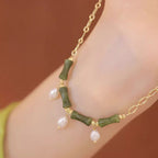 Fortune Jewel Tianshan Jade Bamboo Pearl Abundance Wealth Necklace Pendant - Fortune Jewel