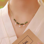 Fortune Jewel Tianshan Jade Bamboo Pearl Abundance Wealth Necklace Pendant - Fortune Jewel
