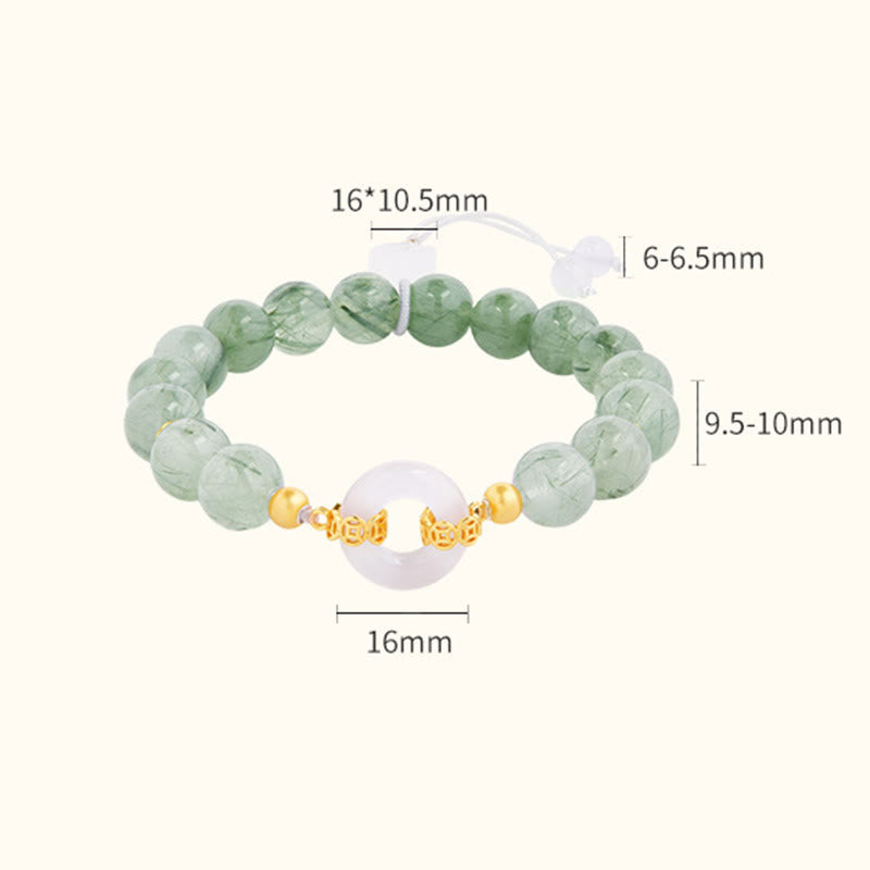 Fortune Jewel 925 Sterling Silver Green Rutilated Quartz White Chalcedony Peace Buckle Courage Bracelet - Fortune Jewel