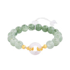 Fortune Jewel 925 Sterling Silver Green Rutilated Quartz White Chalcedony Peace Buckle Courage Bracelet - Fortune Jewel