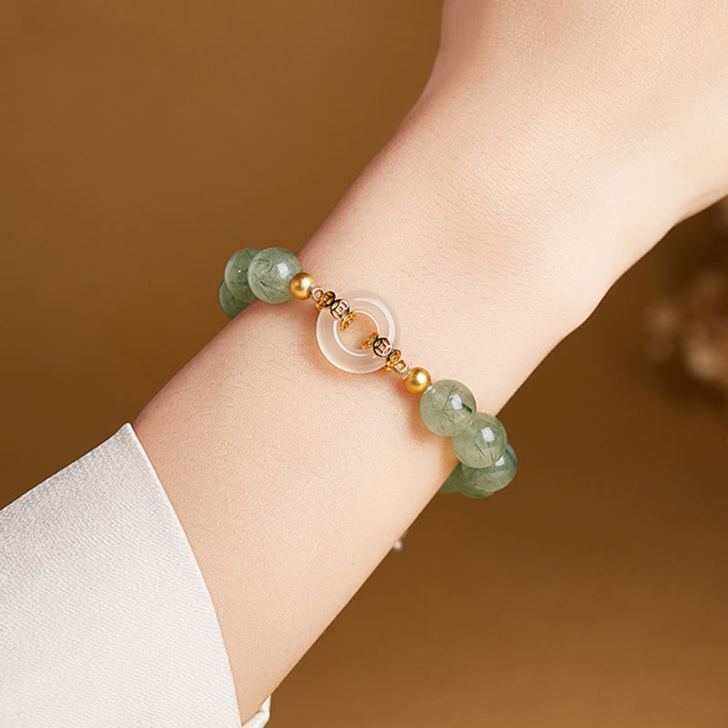 Fortune Jewel 925 Sterling Silver Green Rutilated Quartz White Chalcedony Peace Buckle Courage Bracelet - Fortune Jewel
