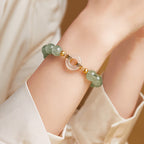 Fortune Jewel 925 Sterling Silver Green Rutilated Quartz White Chalcedony Peace Buckle Courage Bracelet - Fortune Jewel