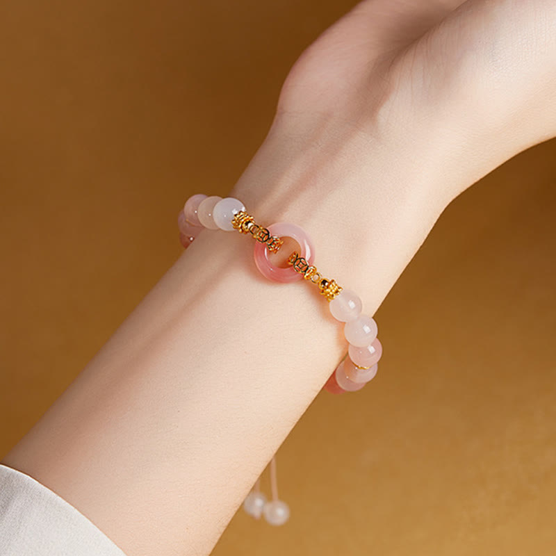 Fortune Jewel 925 Sterling Silver Red Agate White Chalcedony Peace Buckle Confidence Bracelet - Fortune Jewel
