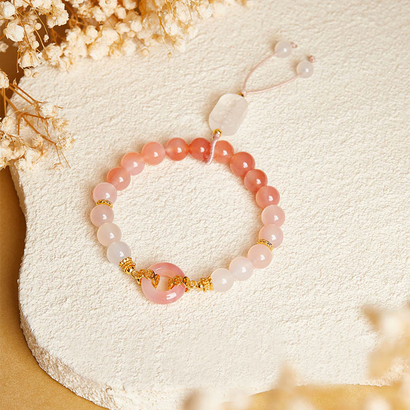 Fortune Jewel 925 Sterling Silver Red Agate White Chalcedony Peace Buckle Confidence Bracelet - Fortune Jewel