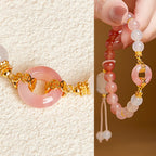 Fortune Jewel 925 Sterling Silver Red Agate White Chalcedony Peace Buckle Confidence Bracelet - Fortune Jewel