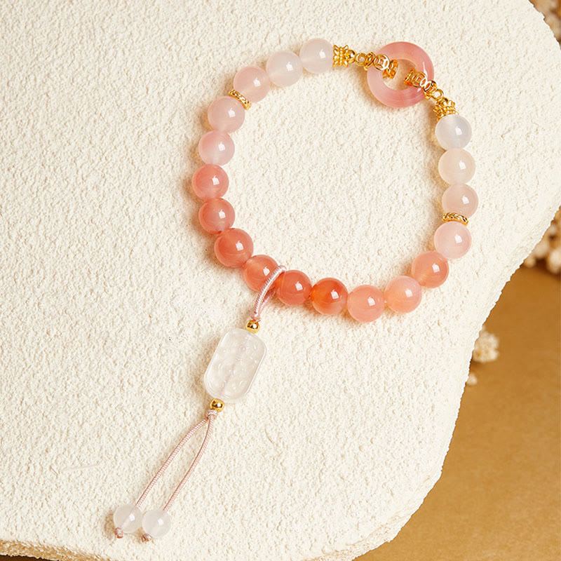 Fortune Jewel 925 Sterling Silver Red Agate White Chalcedony Peace Buckle Confidence Bracelet - Fortune Jewel