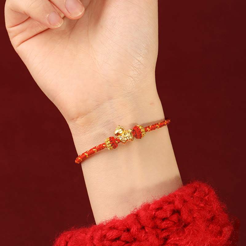 Fortune Jewel 999 Gold Year Of The Horse Braided String Rope Luck Adjustable Bracelet - Fortune Jewel