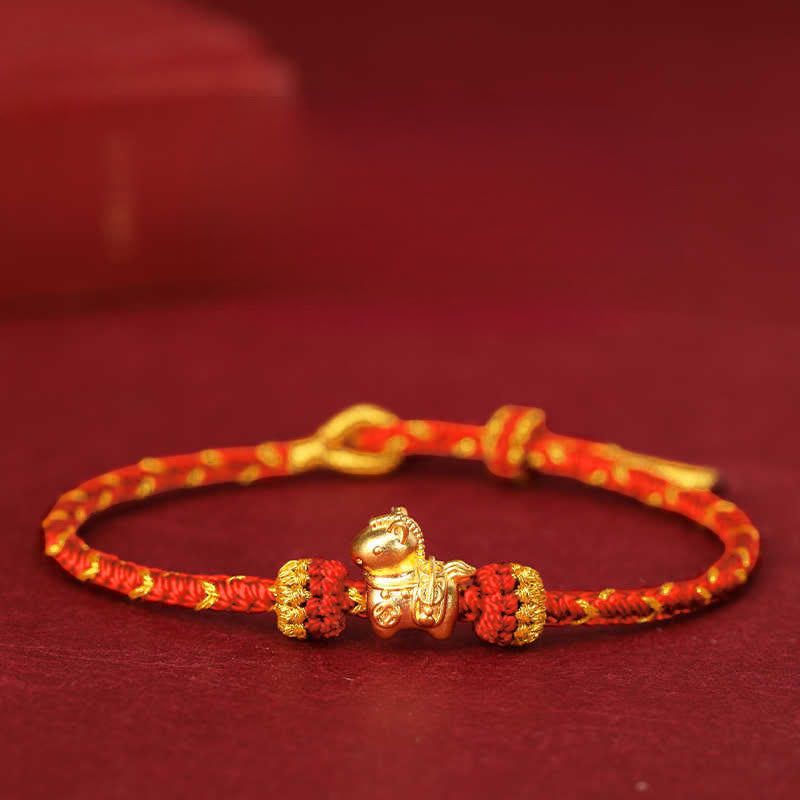 Fortune Jewel 999 Gold Year Of The Horse Braided String Rope Luck Adjustable Bracelet - Fortune Jewel