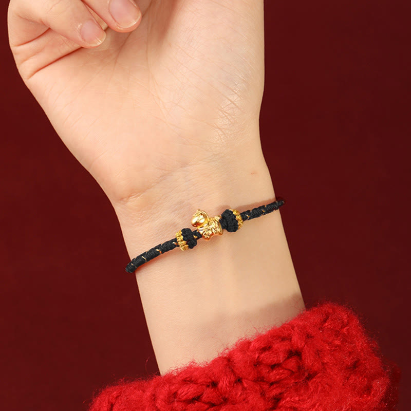 Fortune Jewel 999 Gold Year Of The Horse Braided String Rope Luck Adjustable Bracelet - Fortune Jewel