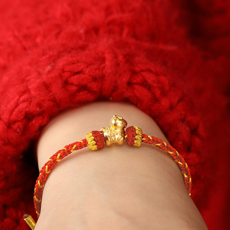 Fortune Jewel 999 Gold Year Of The Horse Braided String Rope Luck Adjustable Bracelet - Fortune Jewel