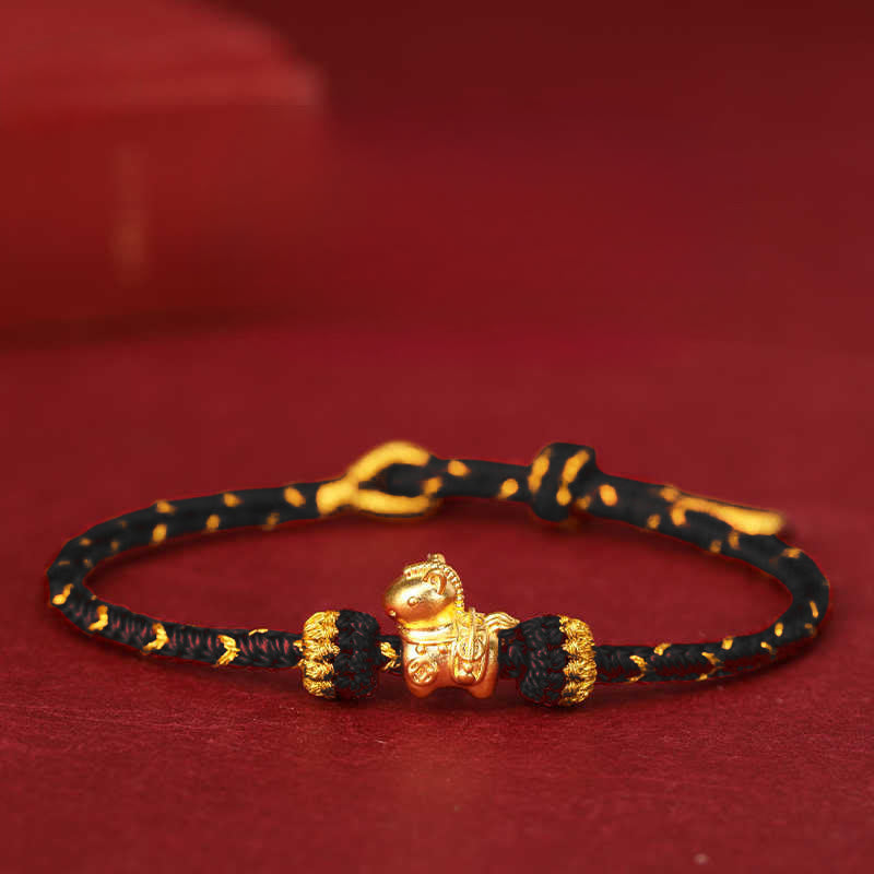 Fortune Jewel 999 Gold Year Of The Horse Braided String Rope Luck Adjustable Bracelet - Fortune Jewel