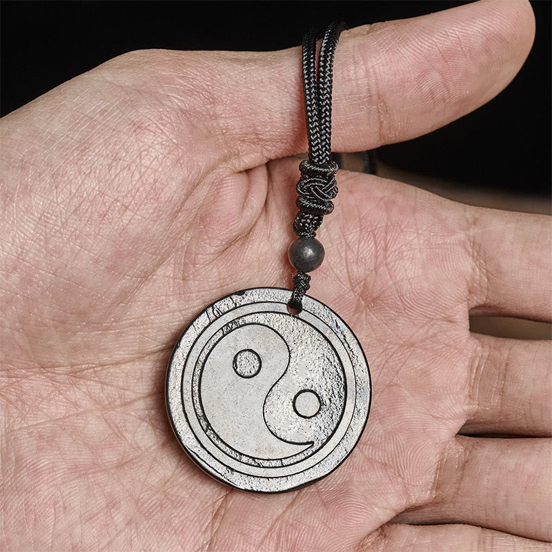 Fortune Jewel Natural Authentic Shungite Stone Carved Yin Yang Protection Necklace Pendant - Fortune Jewel