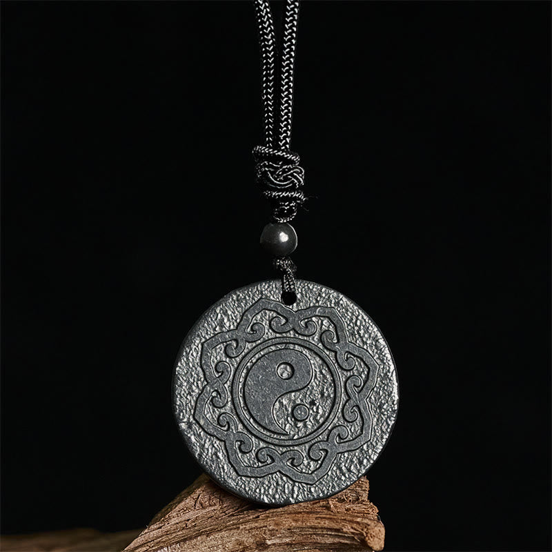 Fortune Jewel Tai Chi Yin Yang Symbol Authentic Shungite Stone Inner Strength Necklace Pendant - Fortune Jewel