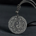 Fortune Jewel Tai Chi Yin Yang Symbol Authentic Shungite Stone Inner Strength Necklace Pendant - Fortune Jewel