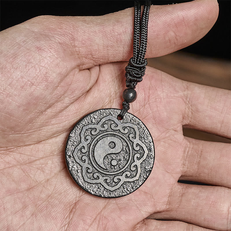 Fortune Jewel Tai Chi Yin Yang Symbol Authentic Shungite Stone Inner Strength Necklace Pendant - Fortune Jewel