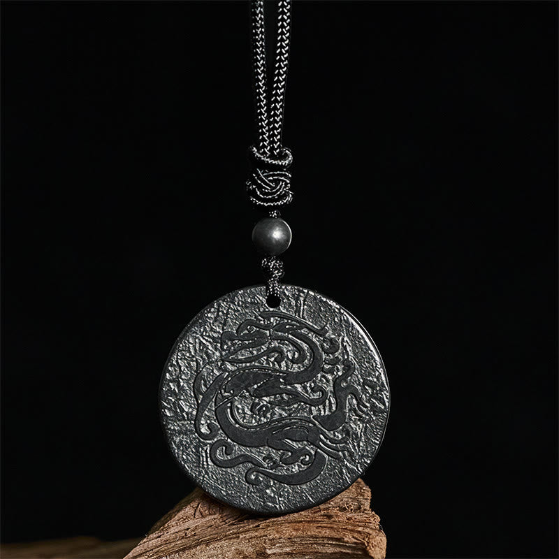 Fortune Jewel Carved Dragon Pattern Authentic Shungite Stone Inner Strength Necklace Pendant - Fortune Jewel