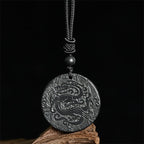 Fortune Jewel Carved Dragon Pattern Authentic Shungite Stone Inner Strength Necklace Pendant - Fortune Jewel