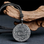 Fortune Jewel Carved Dragon Pattern Authentic Shungite Stone Inner Strength Necklace Pendant - Fortune Jewel