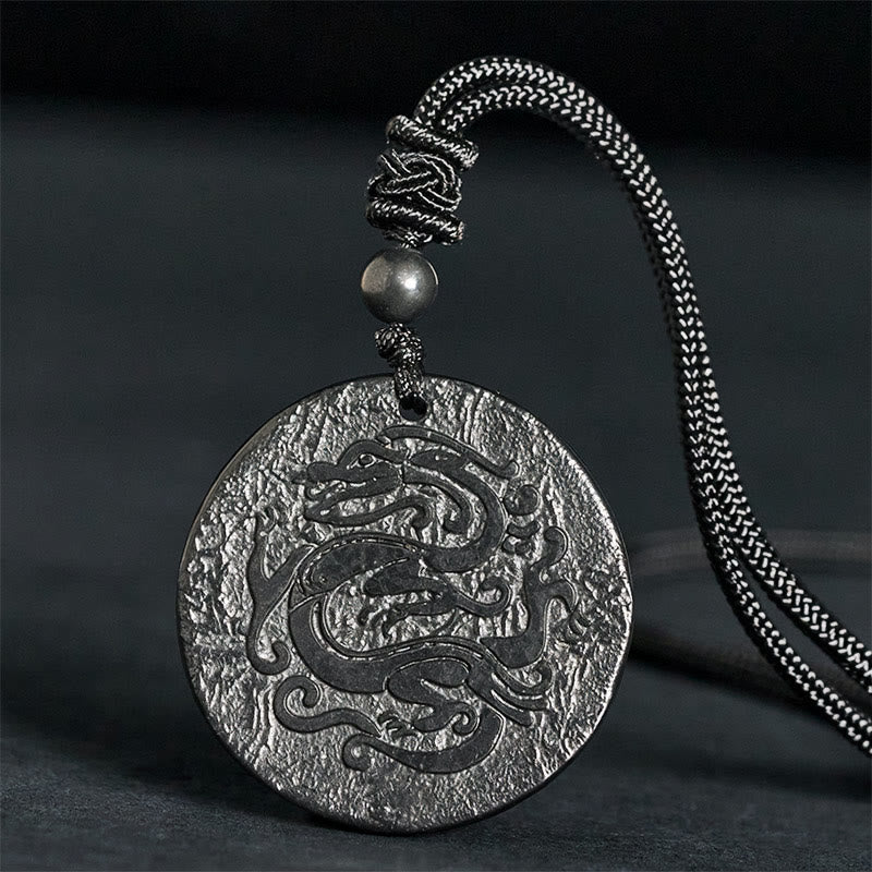 Fortune Jewel Carved Dragon Pattern Authentic Shungite Stone Inner Strength Necklace Pendant - Fortune Jewel