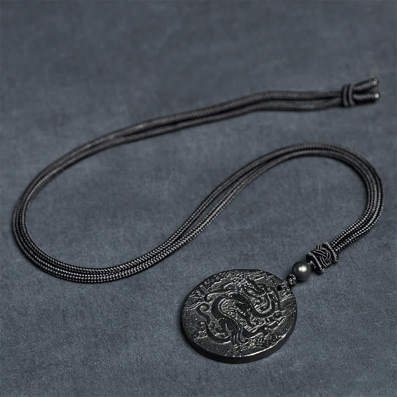 Fortune Jewel Carved Dragon Pattern Authentic Shungite Stone Inner Strength Necklace Pendant - Fortune Jewel