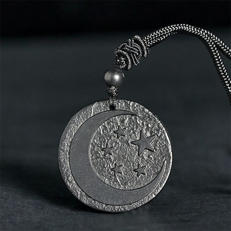 Fortune Jewel Moon Star Round Design Authentic Shungite Stone Protection Necklace Pendant - Fortune Jewel