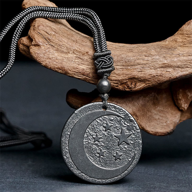 Fortune Jewel Moon Star Round Design Authentic Shungite Stone Protection Necklace Pendant - Fortune Jewel