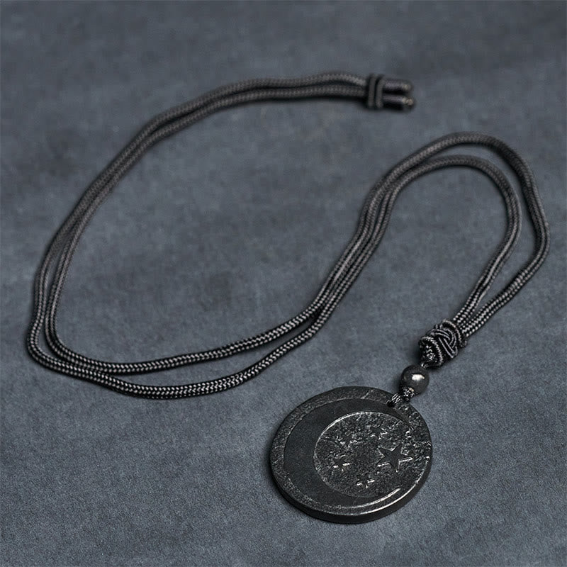 Fortune Jewel Moon Star Round Design Authentic Shungite Stone Protection Necklace Pendant - Fortune Jewel
