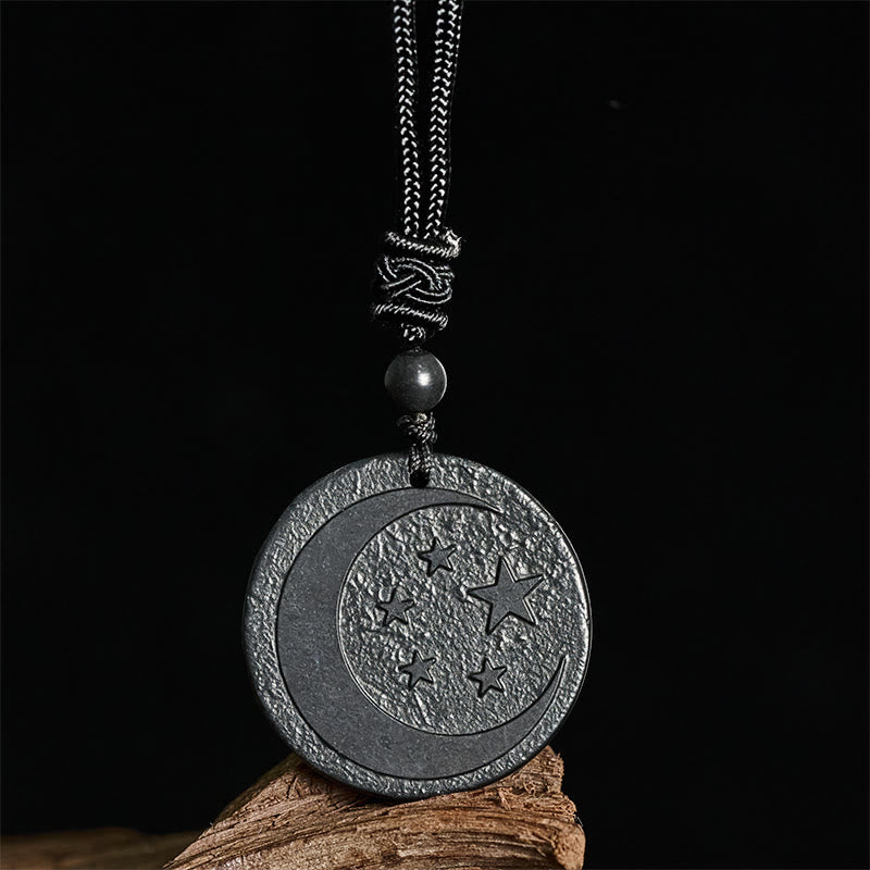 Fortune Jewel Moon Star Round Design Authentic Shungite Stone Protection Necklace Pendant - Fortune Jewel