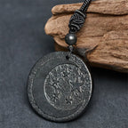 Fortune Jewel Moon Star Round Design Authentic Shungite Stone Protection Necklace Pendant - Fortune Jewel